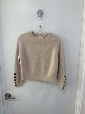 Sézane Sami Jumper Beige Ribbed Knit with Button Details